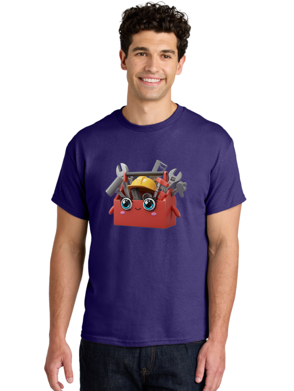 Toolbox Men'S Graphic Tee, 100% Cotton, Comfortable Casual Summer Wear, Machine Washable, Toolbox With Tools, Construction Equipment, Cartoon Character, 3D Illustration, Wrenches, Pliers, Hammer, Hard Hat, Diy Project, Handyman, Repair, Bad851