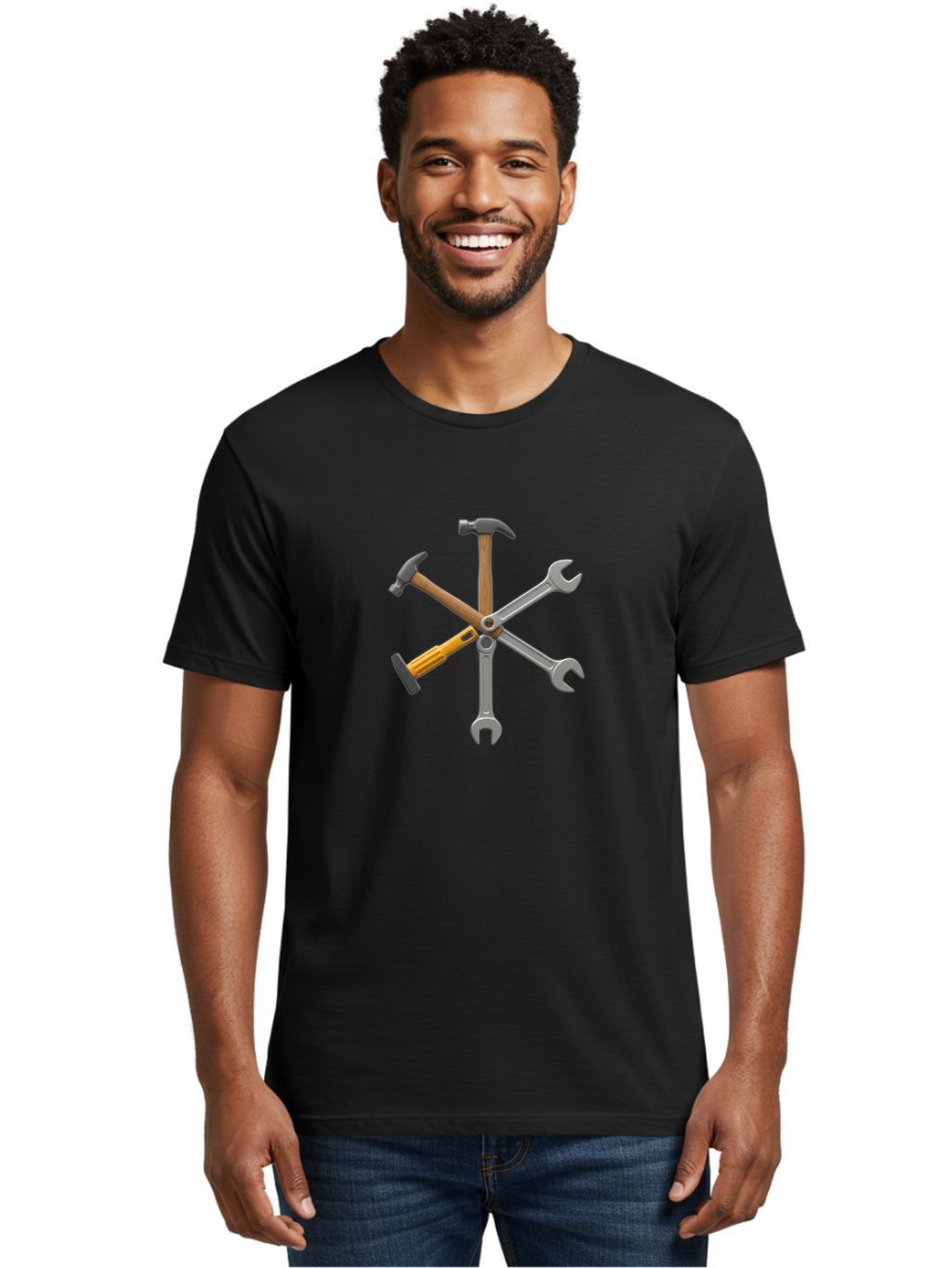 Tools Men'S Graphic Tee, 100% Cotton, Comfortable Casual Summer Wear, Machine Washable, Hammer, Screwdriver, Wrenches, Diy Tools, Hand Tools, Hardware, Toolset, Carpentry Tools, Construction Equipment, Repair Tools Bad853