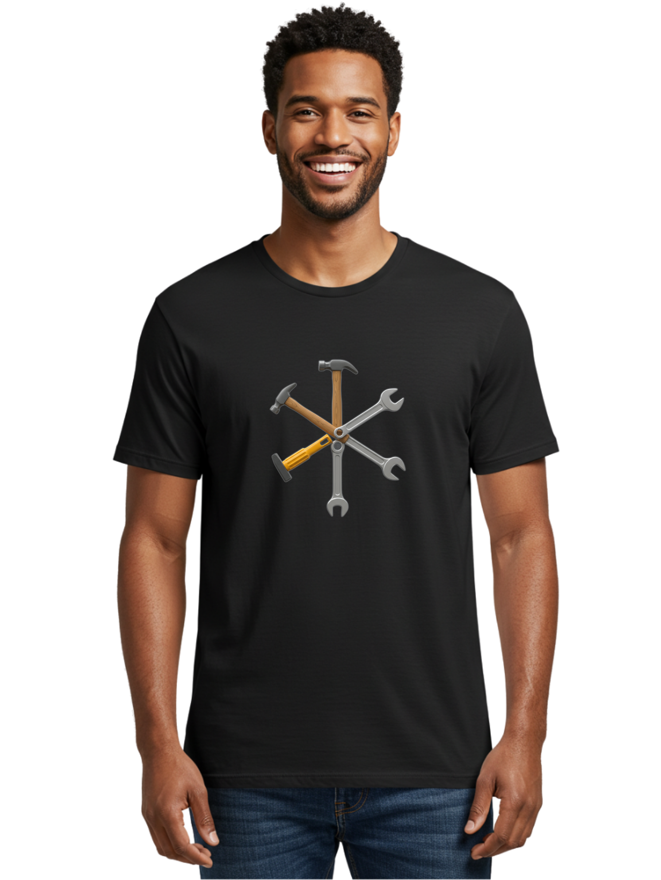 Tools Men'S Graphic Tee, 100% Cotton, Comfortable Casual Summer Wear, Machine Washable, Hammer, Screwdriver, Wrenches, Diy Tools, Hand Tools, Hardware, Toolset, Carpentry Tools, Construction Equipment, Repair Tools Bad853