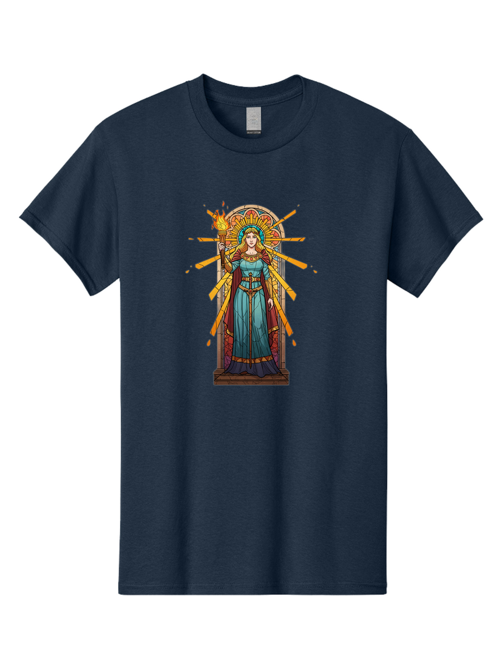 Torch-Lady Men'S Graphic Tee, 100% Cotton, Comfortable Casual Summer Wear, Machine Washable, Statue Of Liberty, Freedom Symbol, Torch Bearer, Stained Glass Art, Vintage Illustration, Liberty Personified, Woman With Torch Bad854