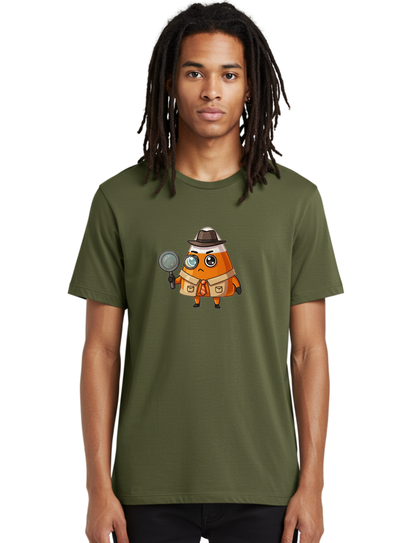 Traffic-Cone-Detective Men'S Graphic Tee, 100% Cotton, Comfortable Casual Summer Wear, Machine Washable, Detective Cone, Cartoon Character, Magnifying Glass, Trench Coat, Fedora Hat, Detective Clothing, Crime Scene Investigation, Bad855
