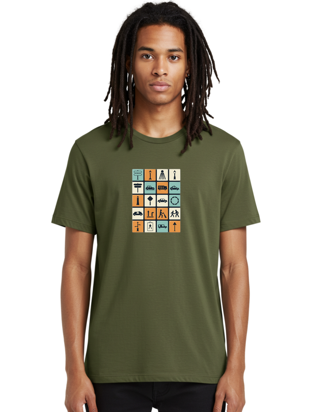 Traffic-Signs Men'S Graphic Tee, 100% Cotton, Comfortable Casual Summer Wear, Machine Washable, Traffic Signs, Road Signs, Direction Signs, Traffic Icons, Street Signs, Navigation Symbols, Transportation Graphics, Urban Planning, Road Safety, Bad856