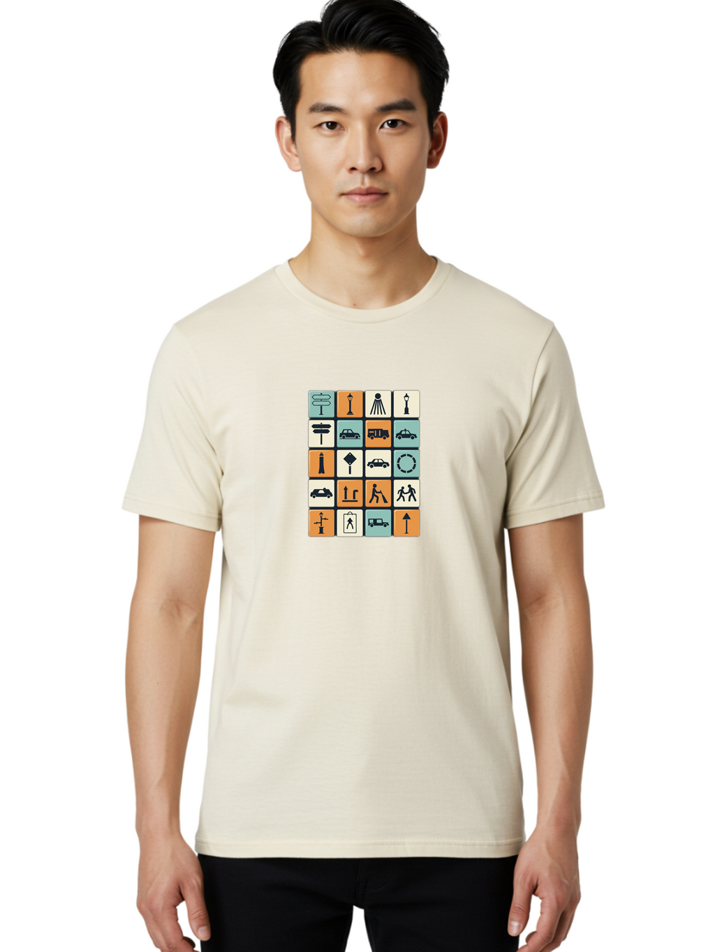 Traffic-Signs Men'S Graphic Tee, 100% Cotton, Comfortable Casual Summer Wear, Machine Washable, Traffic Signs, Road Signs, Direction Signs, Traffic Icons, Street Signs, Navigation Symbols, Transportation Graphics, Urban Planning, Road Safety, Bad856