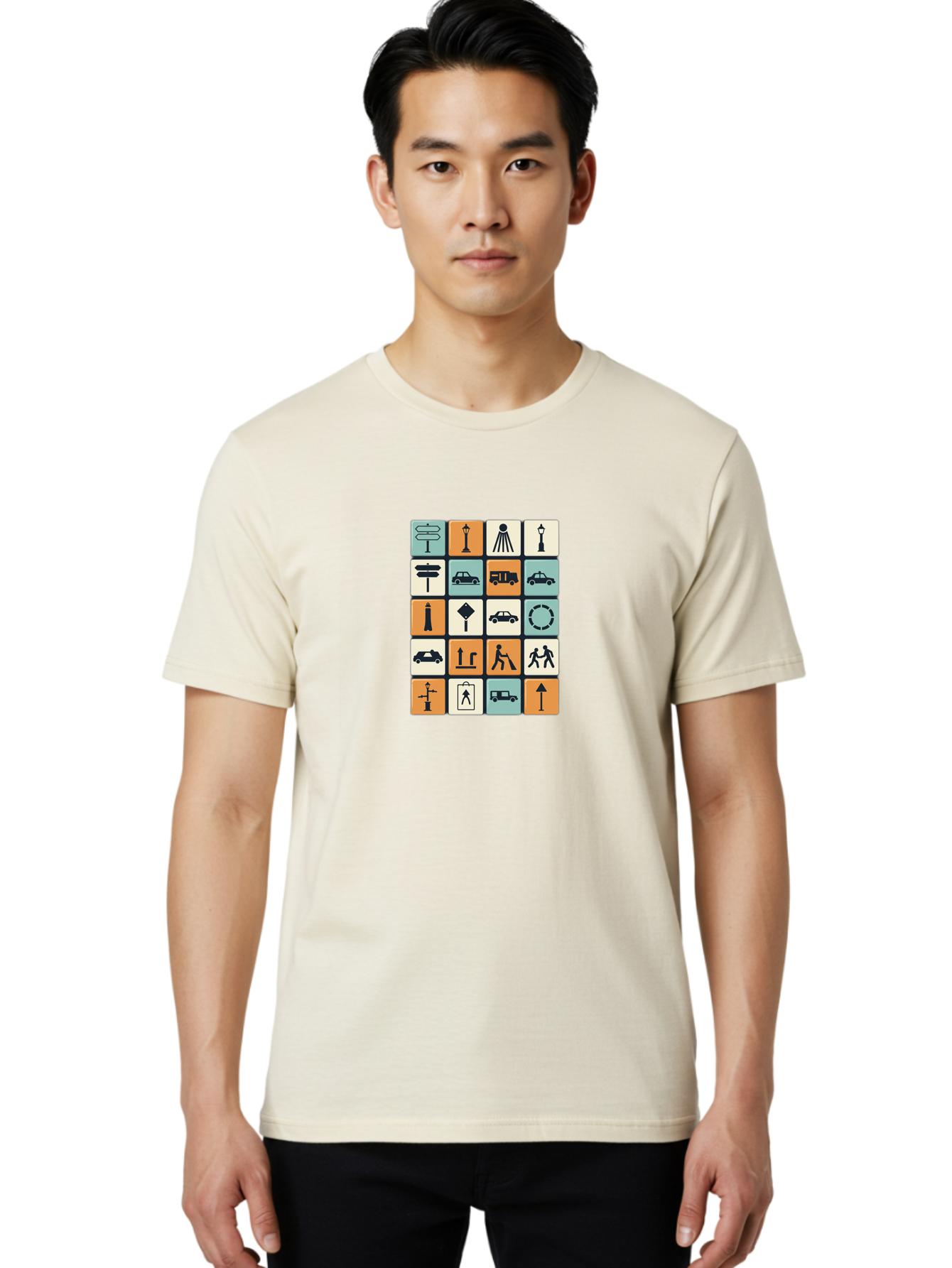 Traffic-Signs Men'S Graphic Tee, 100% Cotton, Comfortable Casual Summer Wear, Machine Washable, Traffic Signs, Road Signs, Direction Signs, Traffic Icons, Street Signs, Navigation Symbols, Transportation Graphics, Urban Planning, Road Safety, Bad856