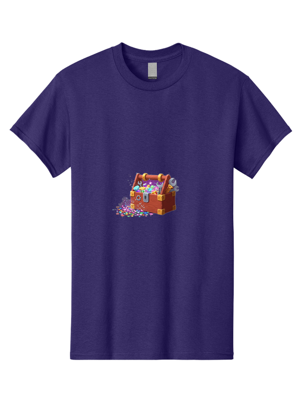 Treasure-Box Men'S Graphic Tee, 100% Cotton, Comfortable Casual Summer Wear, Machine Washable, Wood Treasure Chest, Colorful Jewels, Gemstones, Treasure, Loot, Gaming Treasure, Gaming Rewards, Loot Box, Puzzle Pieces, Shiny Objects, Bad858