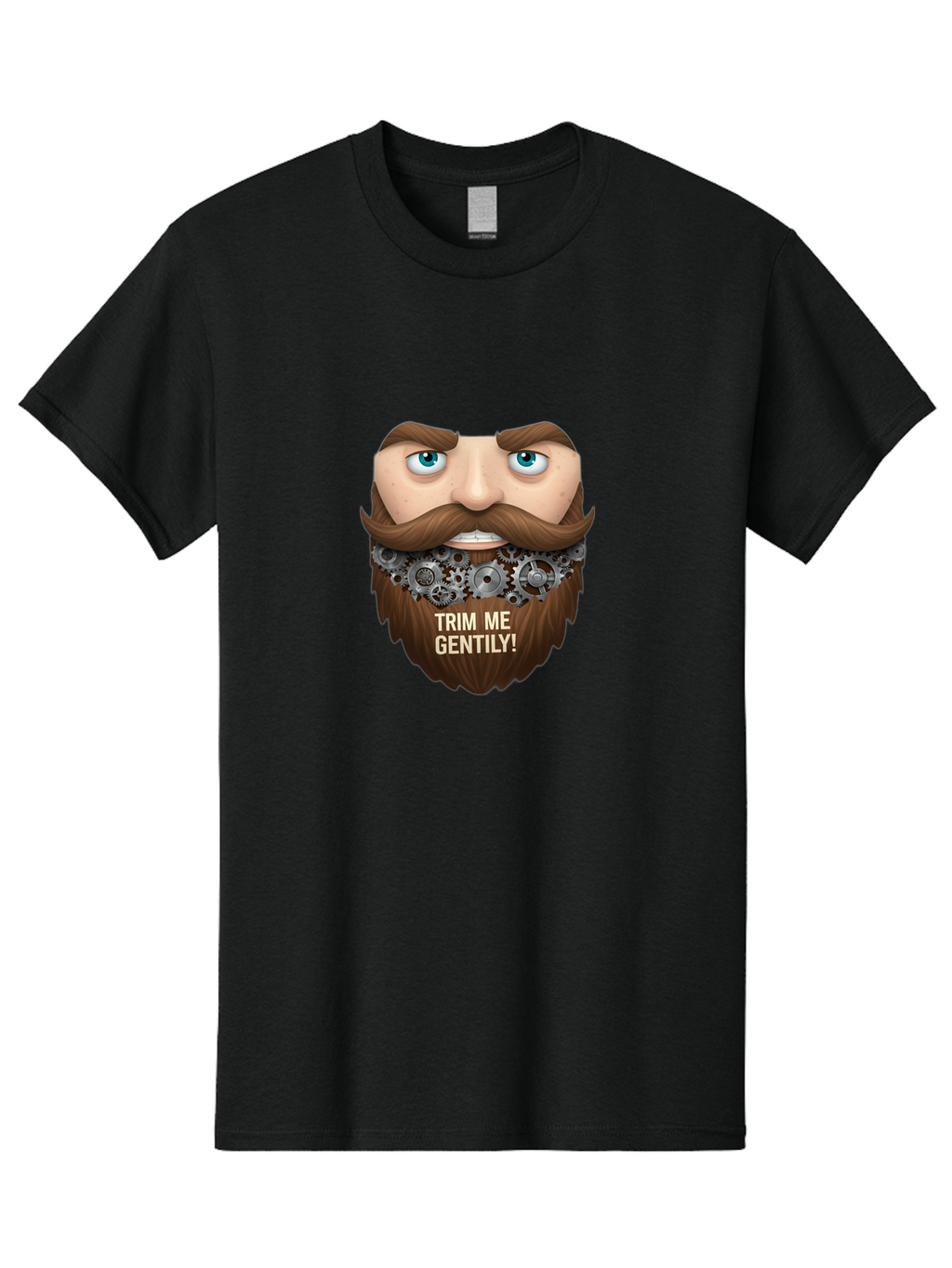 Trim-Me-Gentily Men'S Graphic Tee, 100% Cotton, Comfortable Casual Summer Wear, Machine Washable, Steampunk-Inspired Beard, Mechanical Gears, Vintage Grooming, Quirky Humor, Unique Facial Hair, Whimsical Design, Trim Me Gently, Bad861