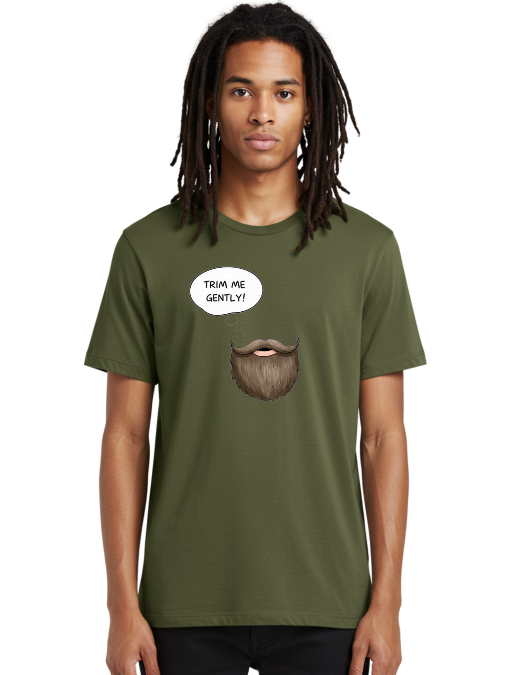 Trim-Me-Gently-2 Men'S Graphic Tee, 100% Cotton, Comfortable Casual Summer Wear, Machine Washable, Funny Cartoon Beard, Humorous Illustration, Whimsical Character, Mustache And Beard Combo, Playful Typography, Quirky Design, Bold Text, Bad863