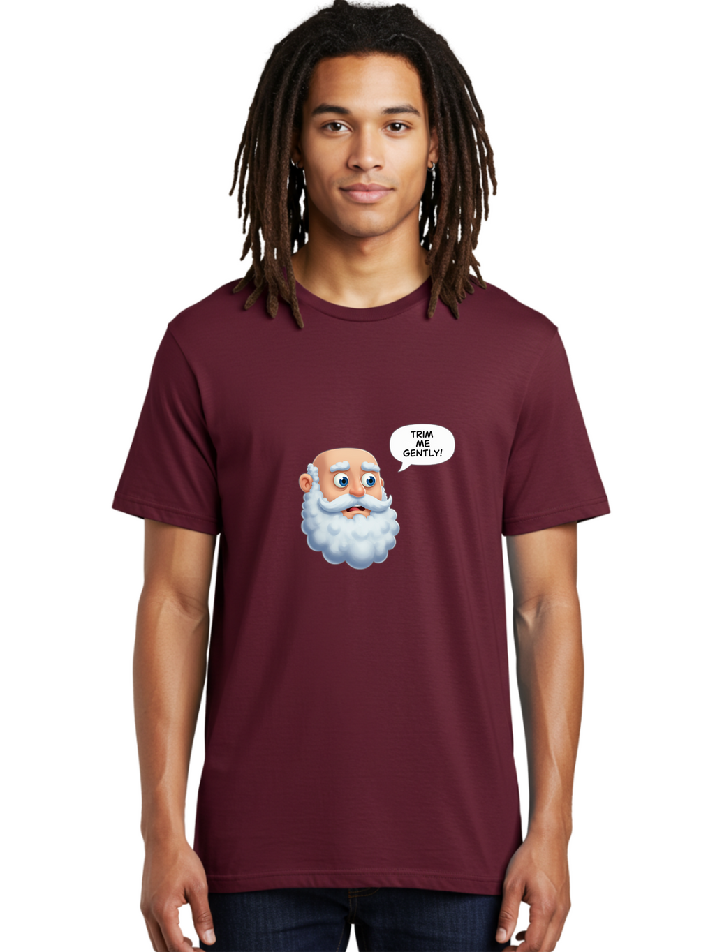 Trim-Me-Gently-4 Men'S Graphic Tee, 100% Cotton, Comfortable Casual Summer Wear, Machine Washable, Funny Cartoon Character, White Beard, Blue Eyes, Humorous Expression, Speech Bubble, Trim Me Gently, Comedic Style, Cartoon Humor, Bad865