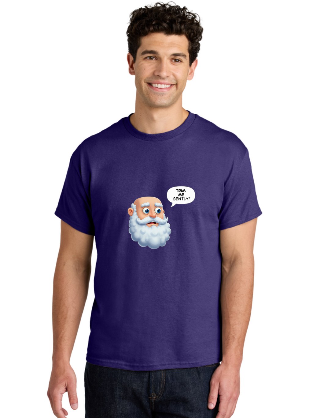 Trim-Me-Gently-4 Men'S Graphic Tee, 100% Cotton, Comfortable Casual Summer Wear, Machine Washable, Funny Cartoon Character, White Beard, Blue Eyes, Humorous Expression, Speech Bubble, Trim Me Gently, Comedic Style, Cartoon Humor, Bad865
