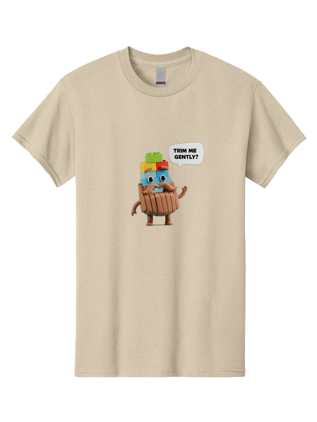 Trim-Me-Gently-5 Men'S Graphic Tee, 100% Cotton, Comfortable Casual Summer Wear, Machine Washable, Funny Character, Lego Figure, Cartoon Style, Humorous Mustache, Comedic Expression, Quirky Personality, Playful Design, Building Blocks, Bad866