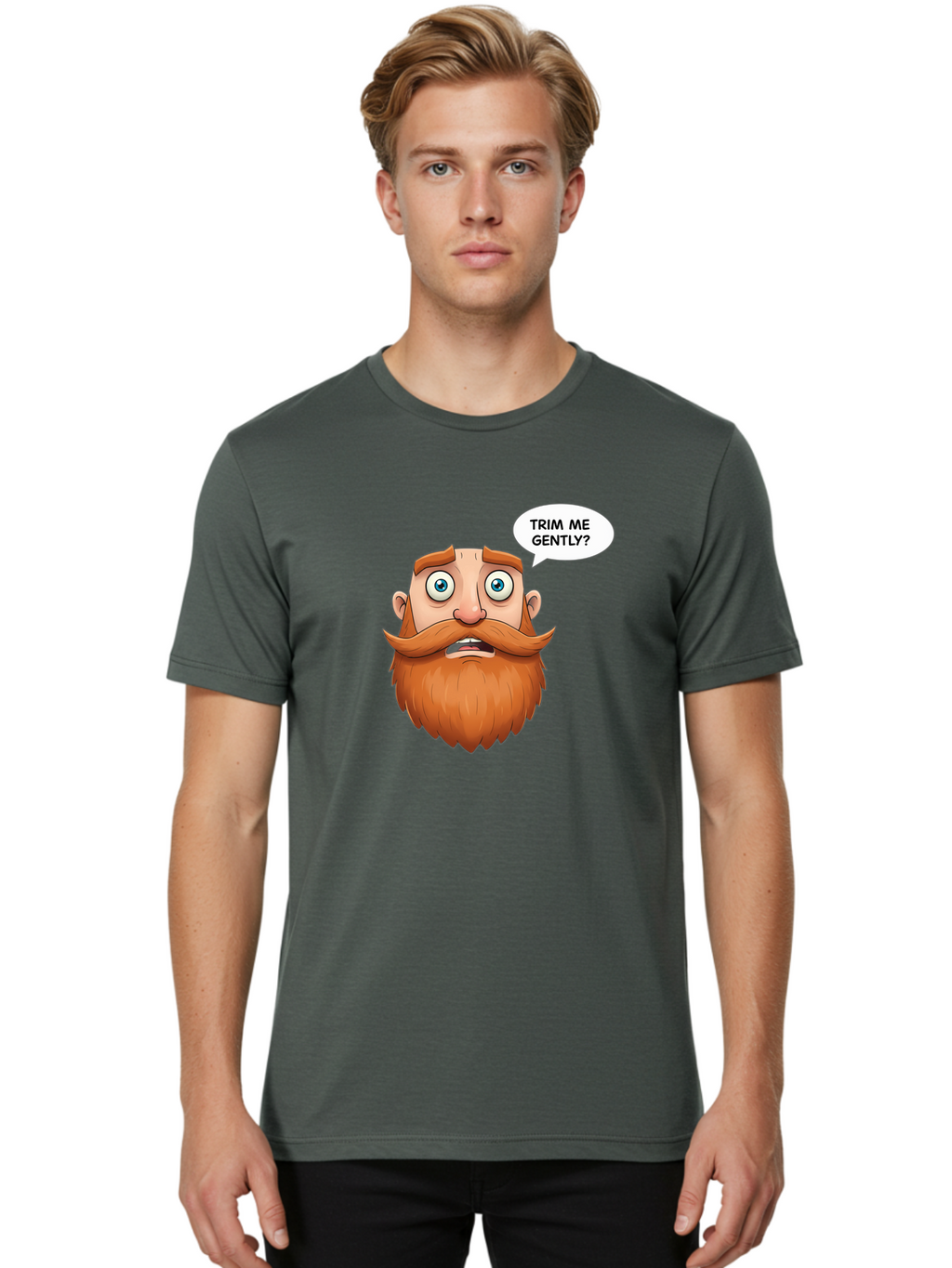 Trim-Me-Gently Men'S Graphic Tee, 100% Cotton, Comfortable Casual Summer Wear, Machine Washable, Cartoon Man With Large Beard, Funny Character, Humorous Illustration, Comedic Expression, Mustache And Beard, Gentle Trim Request, Cartoon Style, Bad867