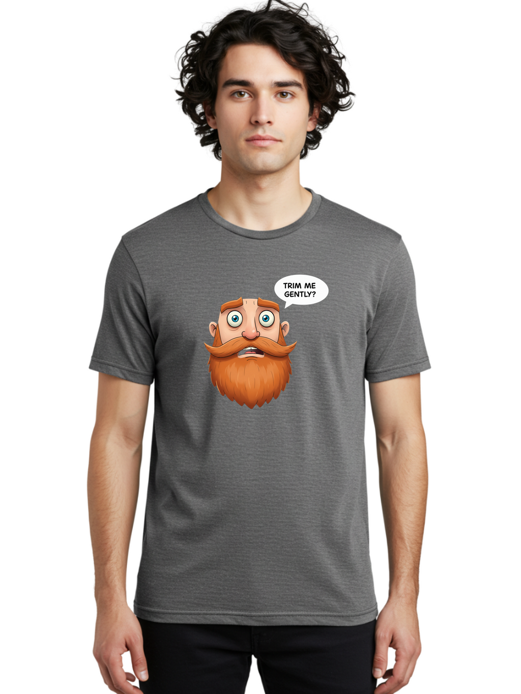 Trim-Me-Gently Men'S Graphic Tee, 100% Cotton, Comfortable Casual Summer Wear, Machine Washable, Cartoon Man With Large Beard, Funny Character, Humorous Illustration, Comedic Expression, Mustache And Beard, Gentle Trim Request, Cartoon Style, Bad867