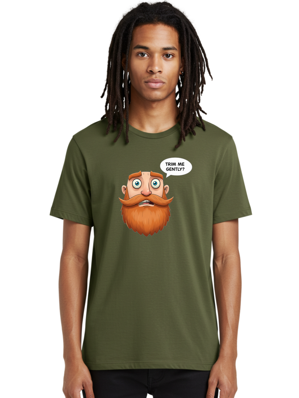 Trim-Me-Gently Men'S Graphic Tee, 100% Cotton, Comfortable Casual Summer Wear, Machine Washable, Cartoon Man With Large Beard, Funny Character, Humorous Illustration, Comedic Expression, Mustache And Beard, Gentle Trim Request, Cartoon Style, Bad867