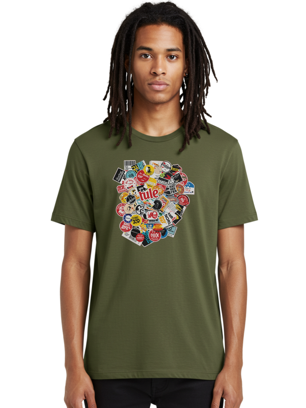 Tule-Sticker-Collage Men'S Graphic Tee, 100% Cotton, Comfortable Casual Summer Wear, Machine Washable, Sticker Collection, Vinyl Stickers, Label Art, Diverse Designs, Quirky Graphics, Bold Typography, Eclectic Mix, Logos, Branding, Decals, Bad868