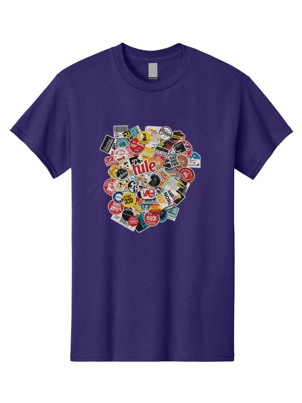 Tule-Sticker-Collage Men'S Graphic Tee, 100% Cotton, Comfortable Casual Summer Wear, Machine Washable, Sticker Collection, Vinyl Stickers, Label Art, Diverse Designs, Quirky Graphics, Bold Typography, Eclectic Mix, Logos, Branding, Decals, Bad868