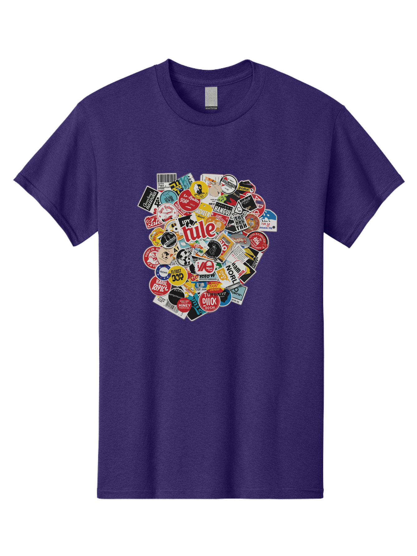 Tule-Sticker-Collage Men'S Graphic Tee, 100% Cotton, Comfortable Casual Summer Wear, Machine Washable, Sticker Collection, Vinyl Stickers, Label Art, Diverse Designs, Quirky Graphics, Bold Typography, Eclectic Mix, Logos, Branding, Decals, Bad868