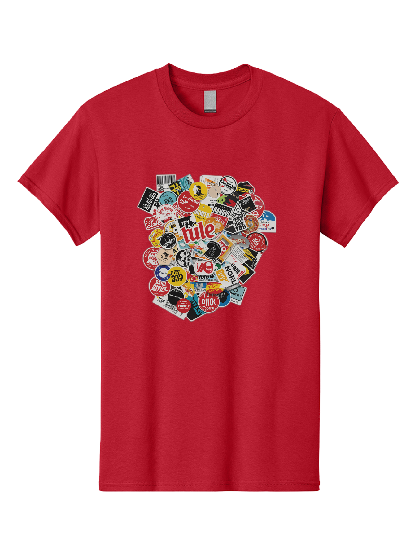 Tule-Sticker-Collage Men'S Graphic Tee, 100% Cotton, Comfortable Casual Summer Wear, Machine Washable, Sticker Collection, Vinyl Stickers, Label Art, Diverse Designs, Quirky Graphics, Bold Typography, Eclectic Mix, Logos, Branding, Decals, Bad868