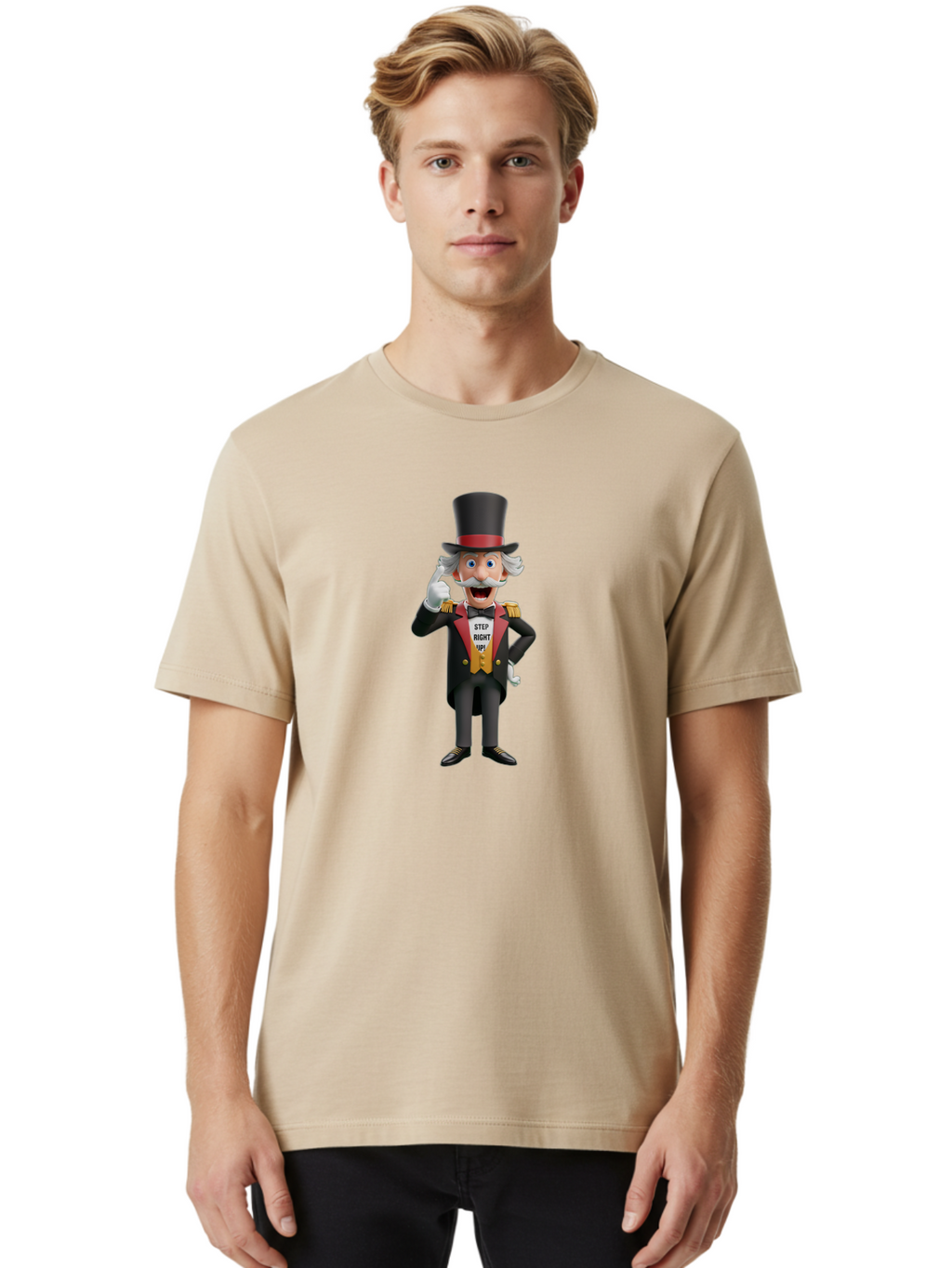 Uncle-Sam Men'S Graphic Tee, 100% Cotton, Comfortable Casual Summer Wear, Machine Washable, Uncle Sam Illustration, Cartoon Character, Usa Symbol, Patriotic Figure, Step Right Up!, Top Hat, White Gloves, Formal Attire, Vintage Style, Bad871