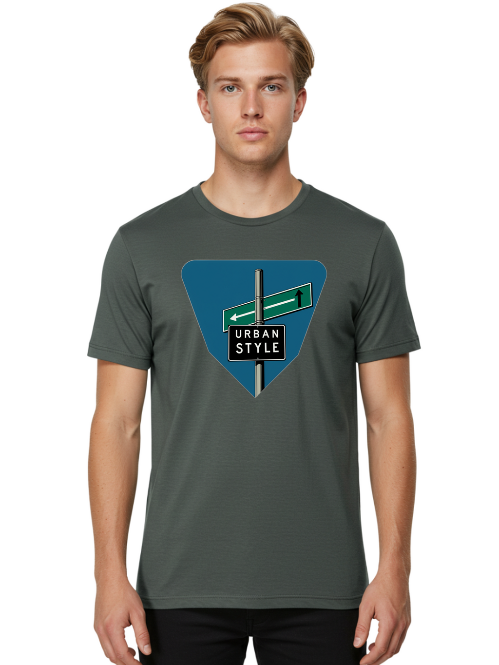 Urban-Style-2 Men'S Graphic Tee, 100% Cotton, Comfortable Casual Summer Wear, Machine Washable, Urban Style Signage, Directional Signs, City Navigation, Street Signs, Urban Direction, Urban Fashion Bad873