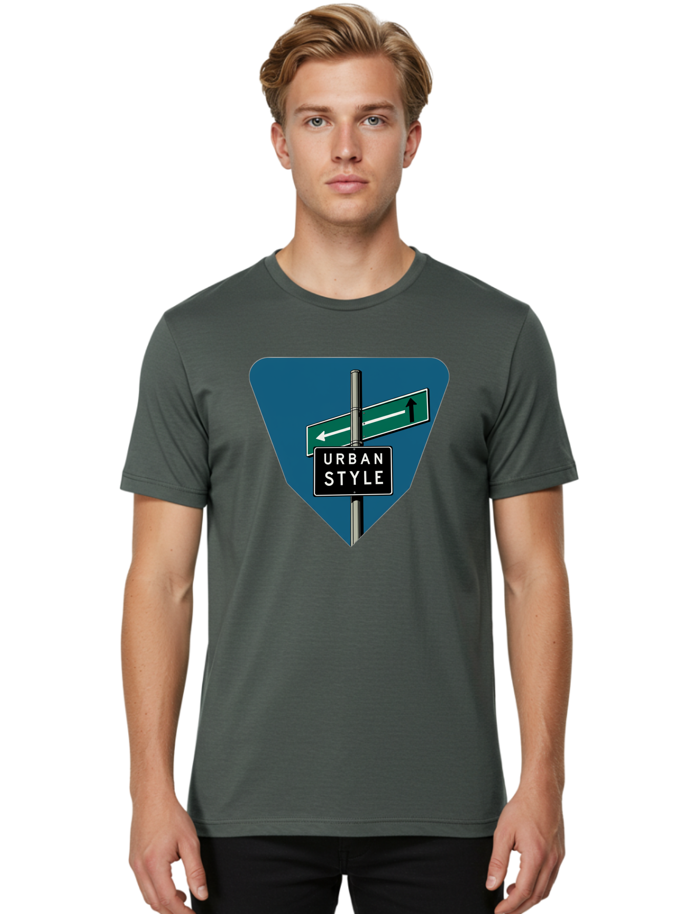 Urban-Style-2 Men'S Graphic Tee, 100% Cotton, Comfortable Casual Summer Wear, Machine Washable, Urban Style Signage, Directional Signs, City Navigation, Street Signs, Urban Direction, Urban Fashion Bad873