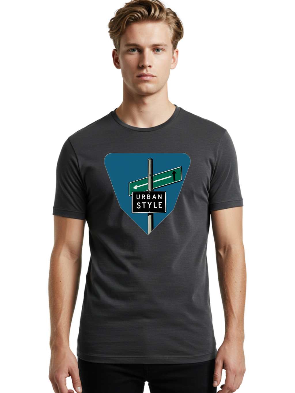 Urban-Style-2 Men'S Graphic Tee, 100% Cotton, Comfortable Casual Summer Wear, Machine Washable, Urban Style Signage, Directional Signs, City Navigation, Street Signs, Urban Direction, Urban Fashion Bad873