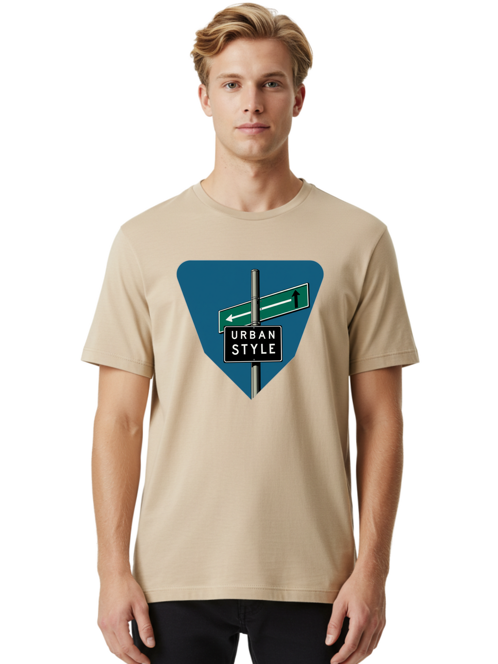 Urban-Style-2 Men'S Graphic Tee, 100% Cotton, Comfortable Casual Summer Wear, Machine Washable, Urban Style Signage, Directional Signs, City Navigation, Street Signs, Urban Direction, Urban Fashion Bad873
