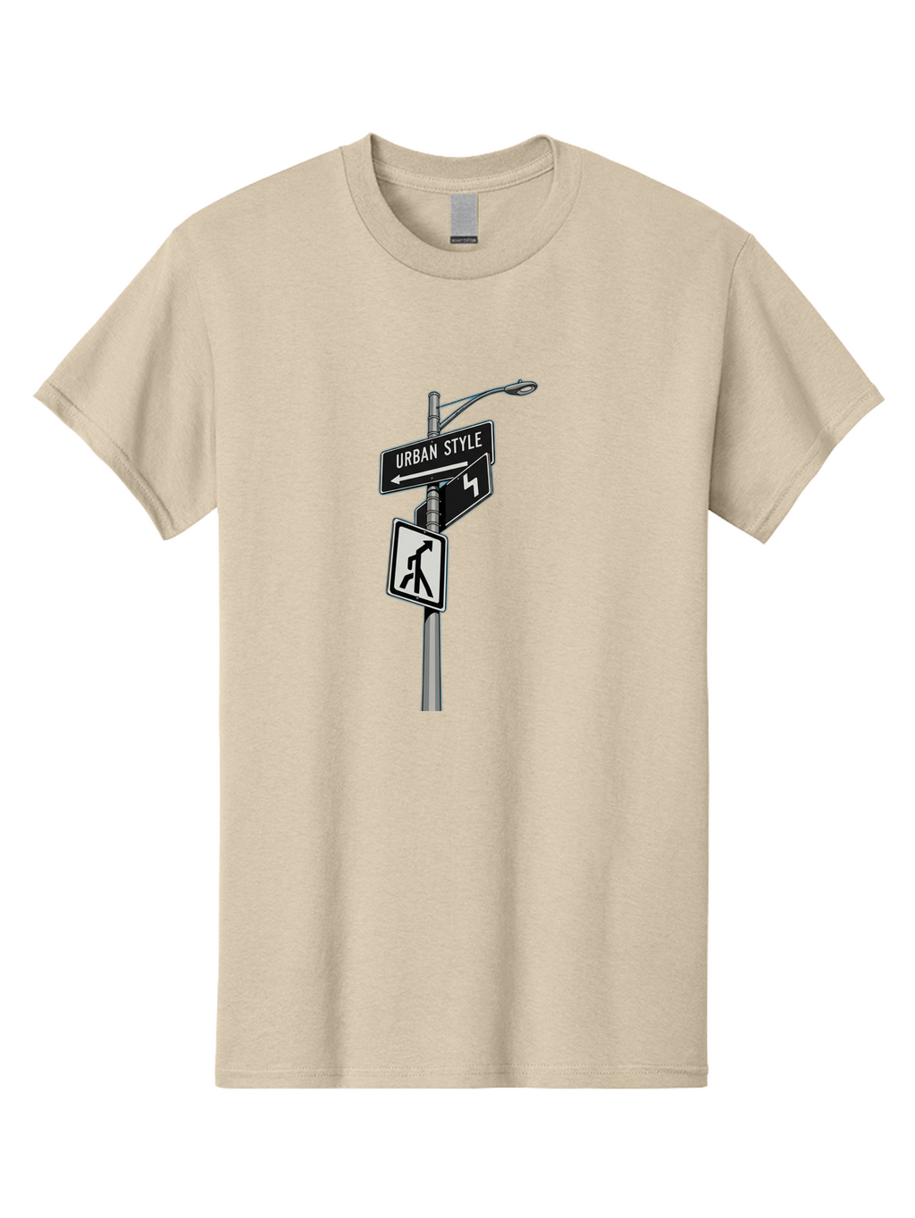 Urban-Style-5 Men'S Graphic Tee, 100% Cotton, Comfortable Casual Summer Wear, Machine Washable, Street Signs, Urban Direction, Street Style, Black And White, Directional Signs, City Life, Pedestrian Crossing, Street Lamp Bad876