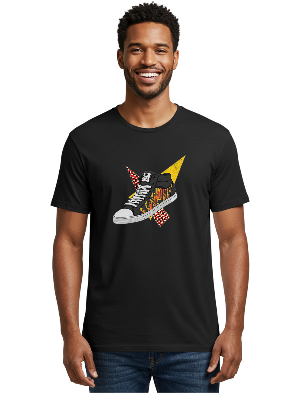 Vans Men'S Graphic Tee, 100% Cotton, Comfortable Casual Summer Wear, Machine Washable, Nike Sb Sneakers, Black And Yellow Design, White Laces, Streetwear Fashion, Skateboarding Shoes, Bold Graphics, Colorful Accents, Youth Culture Bad882