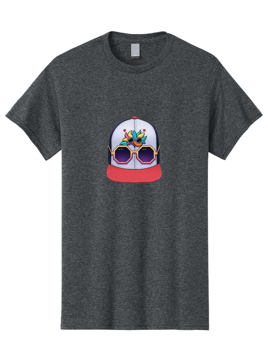 Vaporwave-Baseball-Cap Men'S Graphic Tee, 100% Cotton, Comfortable Casual Summer Wear, Machine Washable, Futuristic Baseball Cap, Colorful Design, Sunglasses On Hat, Neon Lights, Cyberpunk Style, Futuristic Fashion, Streetwear, Bad883