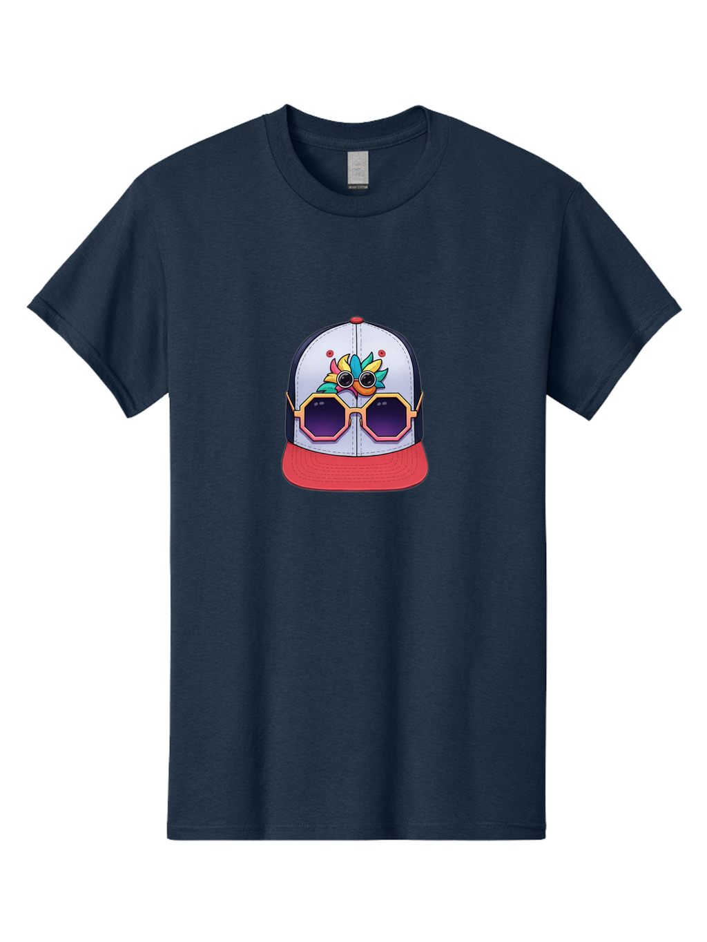 Vaporwave-Baseball-Cap Men'S Graphic Tee, 100% Cotton, Comfortable Casual Summer Wear, Machine Washable, Futuristic Baseball Cap, Colorful Design, Sunglasses On Hat, Neon Lights, Cyberpunk Style, Futuristic Fashion, Streetwear, Bad883