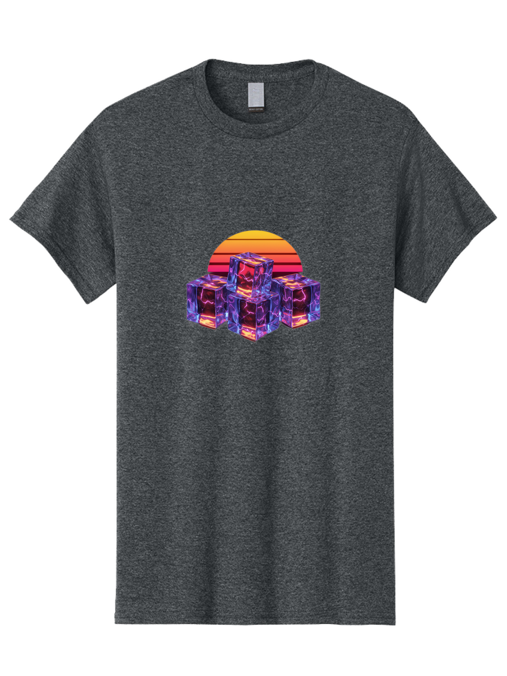 Vaporwave-Cubes Men'S Graphic Tee, 100% Cotton, Comfortable Casual Summer Wear, Machine Washable, Vaporwave Art, Retro Futuristic Style, Neon Lights, Glowing Cubes, 80S Aesthetic, Synthwave, Futuristic Landscape, Retro Colors, Bad884