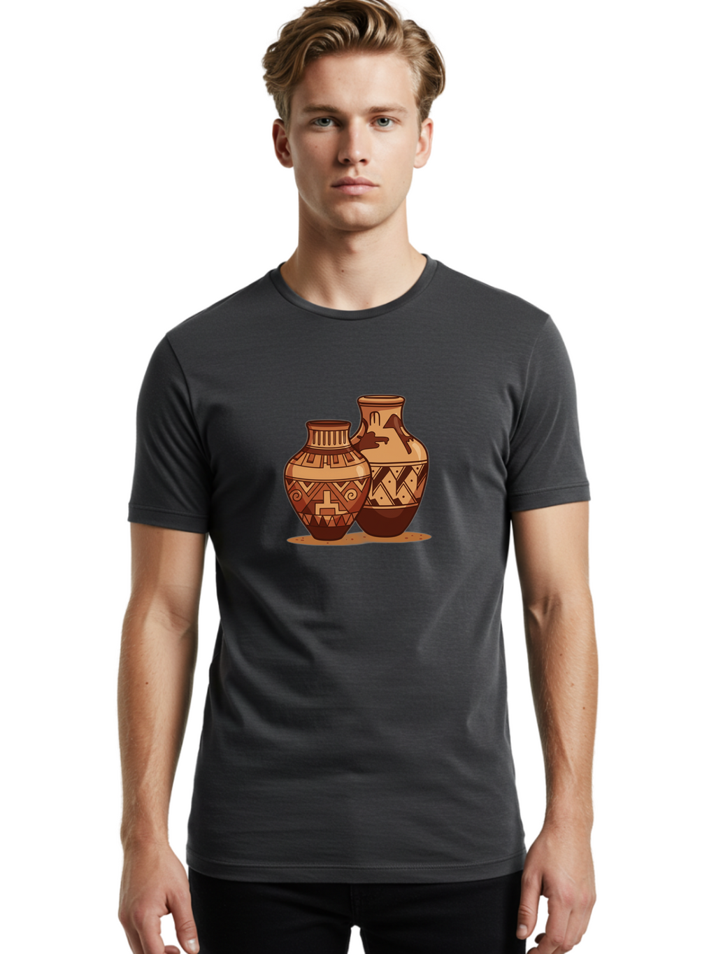Vases Men'S Graphic Tee, 100% Cotton, Comfortable Casual Summer Wear, Machine Washable, Clay Pottery, Traditional Ceramics, Earthy Tones, Geometric Patterns, Tribal Designs, Cultural Heritage, Handmade Craftsmanship, Rustic Charm Bad885