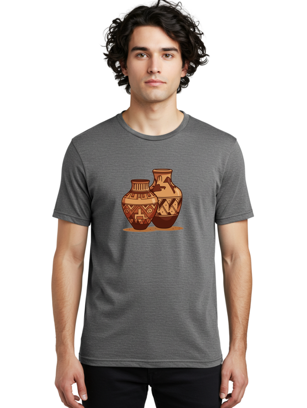 Vases Men'S Graphic Tee, 100% Cotton, Comfortable Casual Summer Wear, Machine Washable, Clay Pottery, Traditional Ceramics, Earthy Tones, Geometric Patterns, Tribal Designs, Cultural Heritage, Handmade Craftsmanship, Rustic Charm Bad885