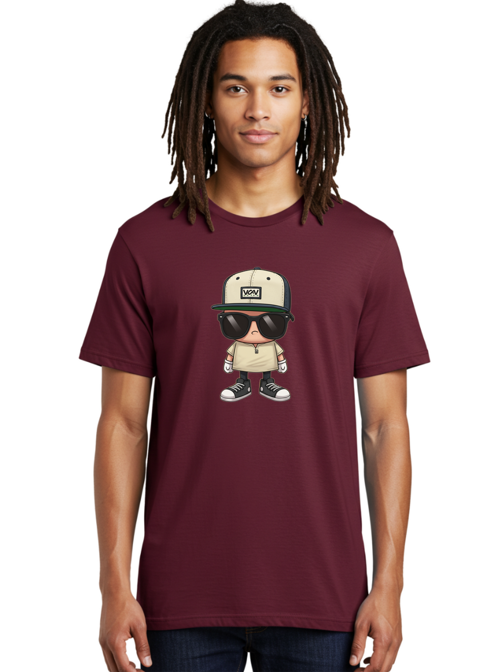 Vca-V-Character Men'S Graphic Tee, 100% Cotton, Comfortable Casual Summer Wear, Machine Washable, Stylish Cartoon Character, Vca Veto Logo, Trendy Clothing, Streetwear Style, Cool Shades, Urban Fashion, Graphic Design, Illustration Art Bad886