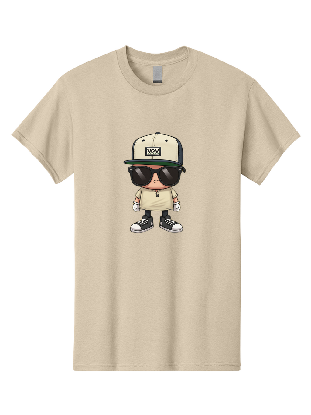 Vca-V-Character Men'S Graphic Tee, 100% Cotton, Comfortable Casual Summer Wear, Machine Washable, Stylish Cartoon Character, Vca Veto Logo, Trendy Clothing, Streetwear Style, Cool Shades, Urban Fashion, Graphic Design, Illustration Art Bad886