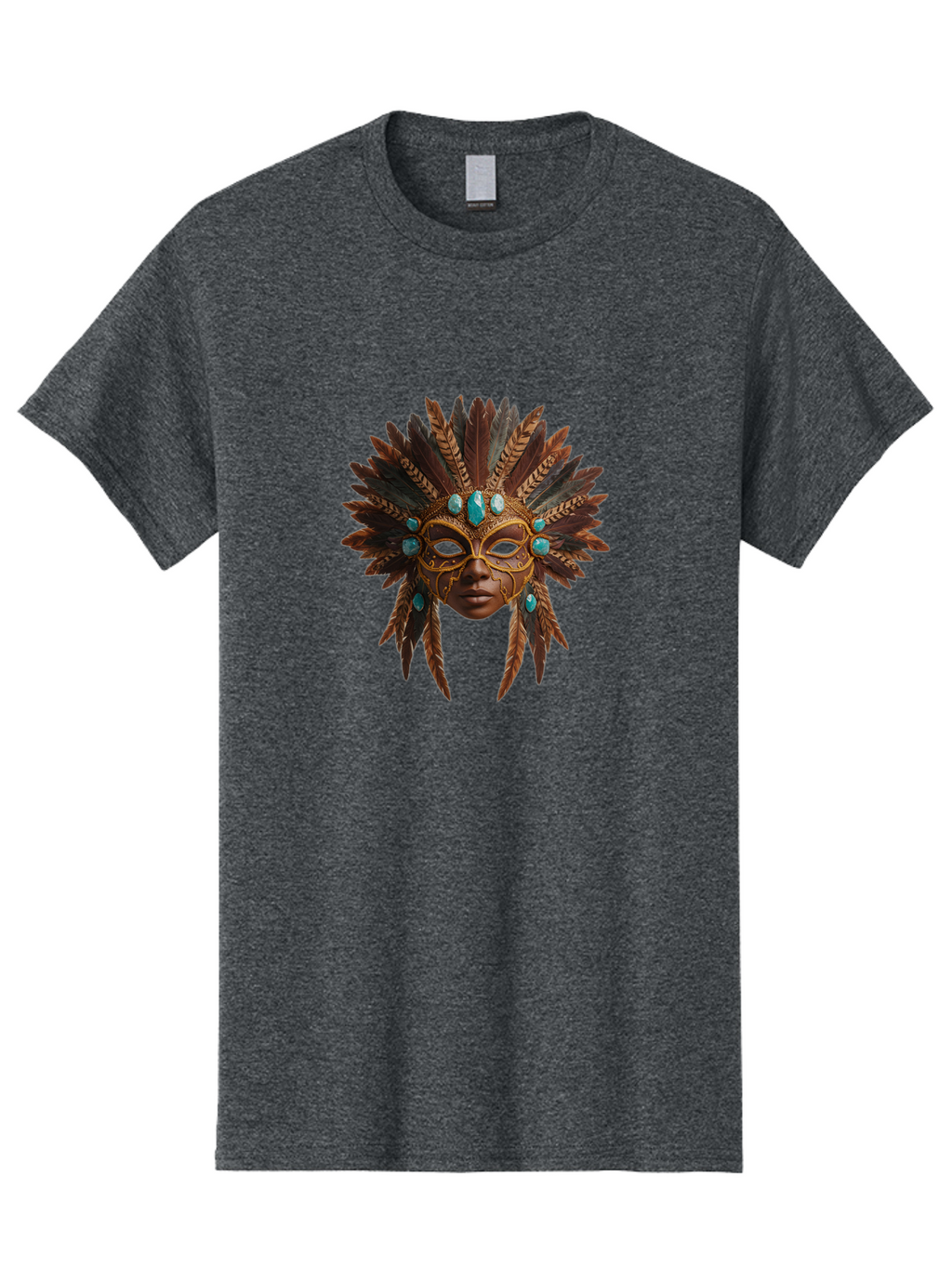 Venetian-Mask-1 Men'S Graphic Tee, 100% Cotton, Comfortable Casual Summer Wear, Machine Washable, Golden Mask, Feathered Headdress, Blue Jewels, Mysterious, Elegant, Luxury, Masquerade, Decorative, Ornate, Intricate Bad888