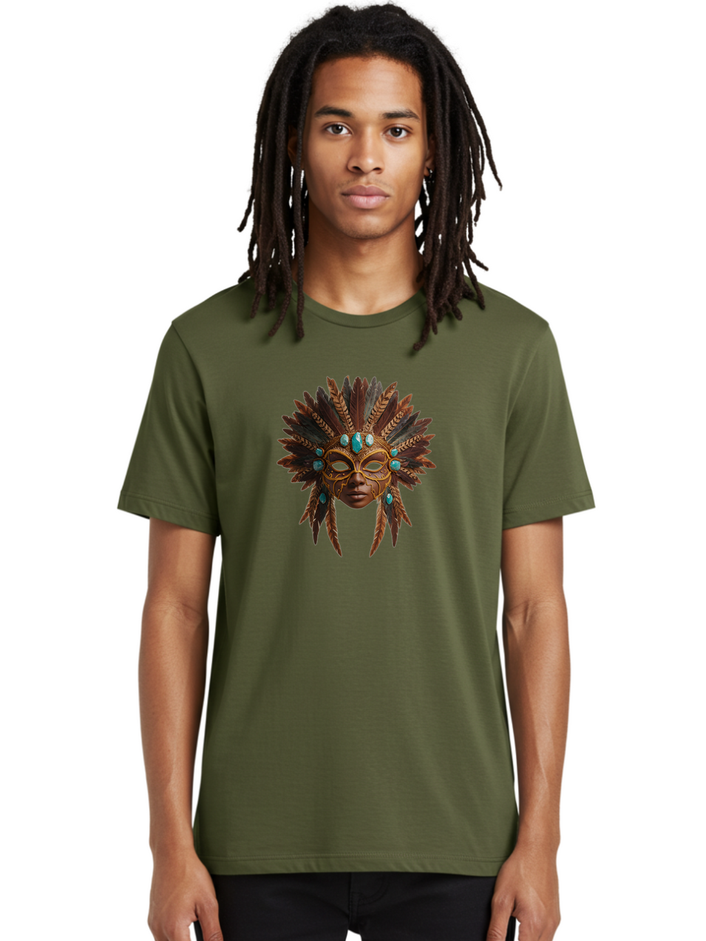 Venetian-Mask-1 Men'S Graphic Tee, 100% Cotton, Comfortable Casual Summer Wear, Machine Washable, Golden Mask, Feathered Headdress, Blue Jewels, Mysterious, Elegant, Luxury, Masquerade, Decorative, Ornate, Intricate Bad888