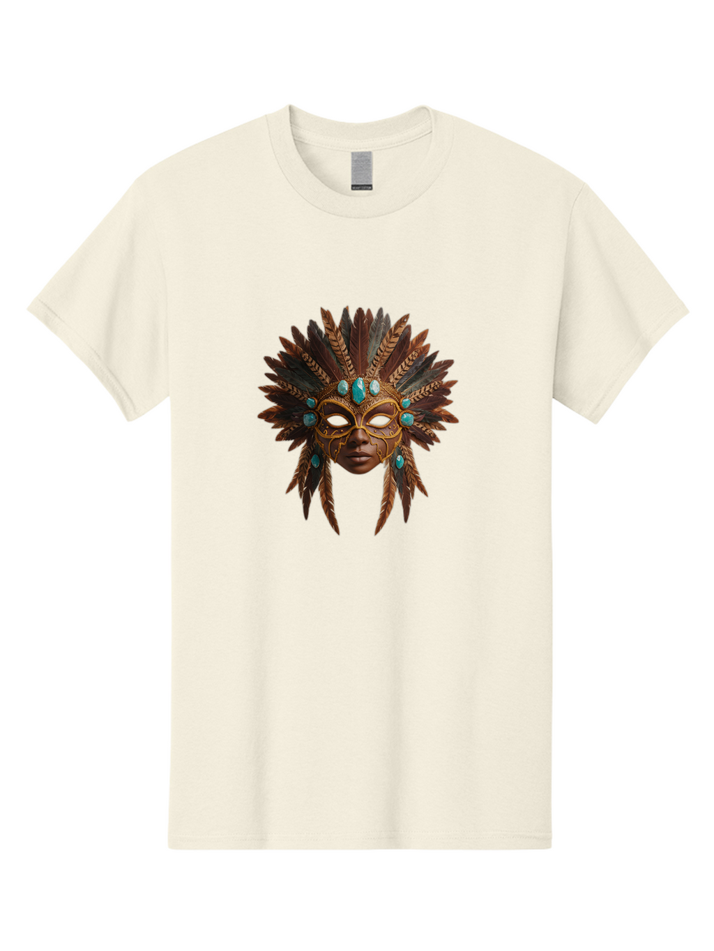 Venetian-Mask-1 Men'S Graphic Tee, 100% Cotton, Comfortable Casual Summer Wear, Machine Washable, Golden Mask, Feathered Headdress, Blue Jewels, Mysterious, Elegant, Luxury, Masquerade, Decorative, Ornate, Intricate Bad888