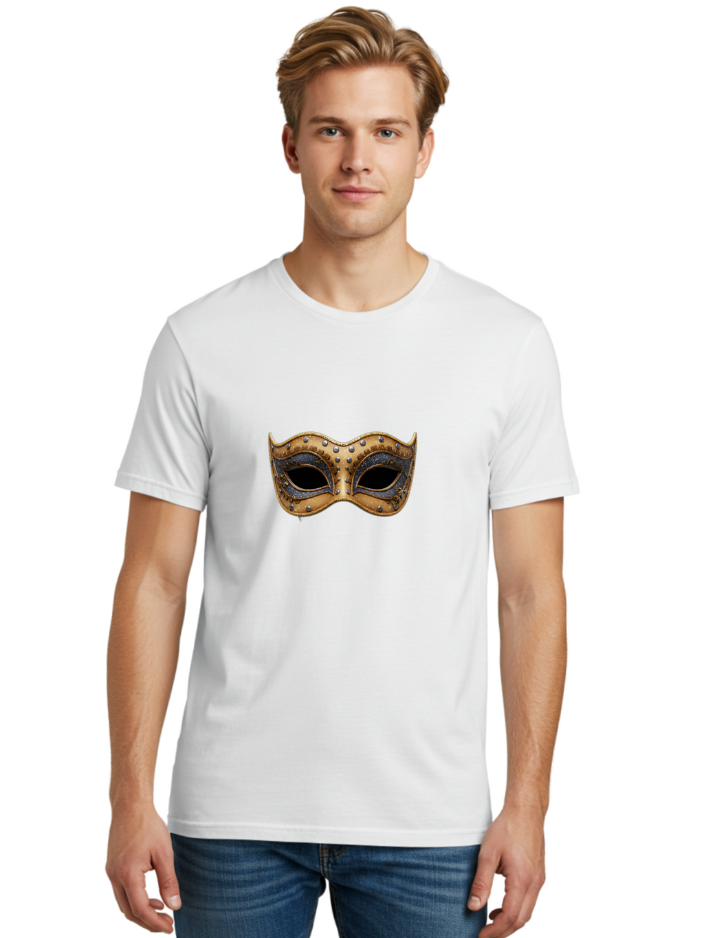 Venetian-Mask-5 Men'S Graphic Tee, 100% Cotton, Comfortable Casual Summer Wear, Machine Washable, Leather Mask, Decorative Mask, Masquerade Ball, Costume Accessory, Rhinestone Embellishments, Eye Cover, Fashion Statement, Luxury Design, Bad892