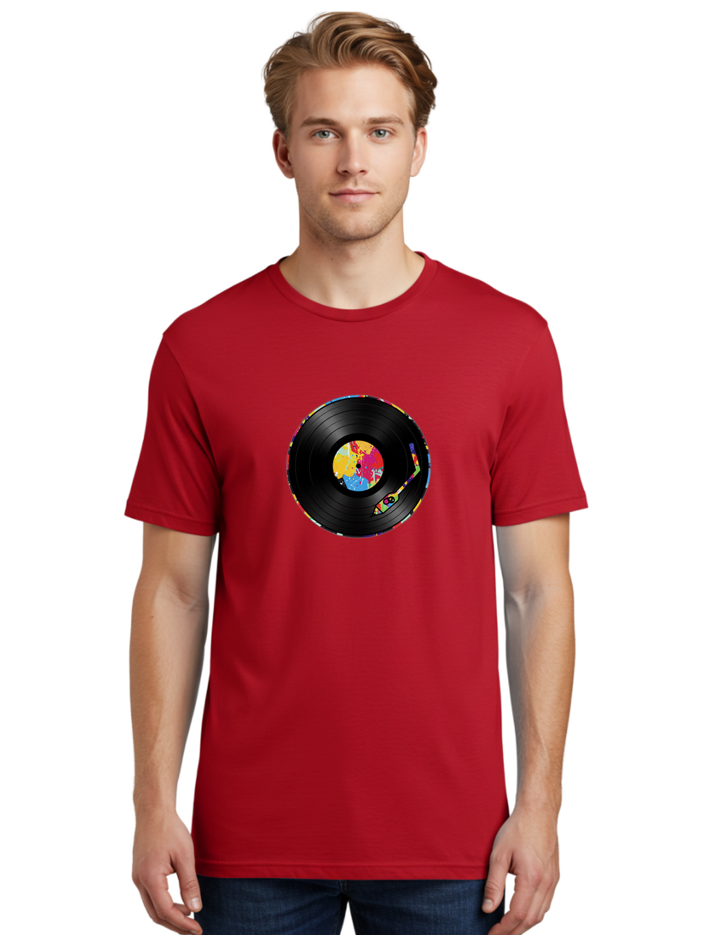 Vinyl-Record-3 Men'S Graphic Tee, 100% Cotton, Comfortable Casual Summer Wear, Machine Washable, Vinyl Record, Colorful Label, Music Art, Paint Splatter Design, Album Cover, Music Lover, Retro Vibe, Record Collector Bad898