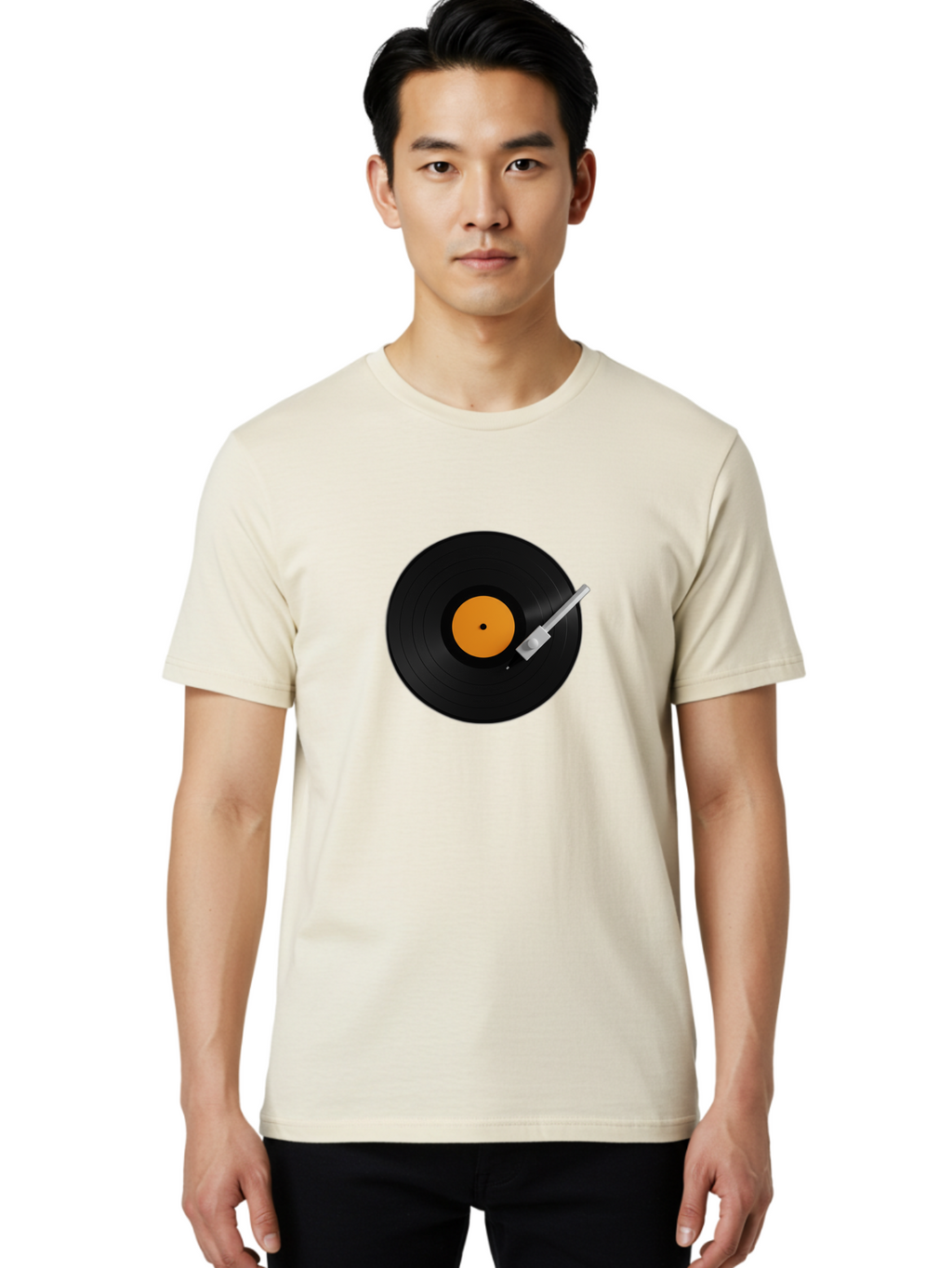 Vinyl-Record-Player-1 Men'S Graphic Tee, 100% Cotton, Comfortable Casual Summer Wear, Machine Washable, Vinyl Record, Record Player, Music, Black Vinyl, Orange Label, Dj Equipment, Music Technology, Retro Sound, Analog Music Bad899