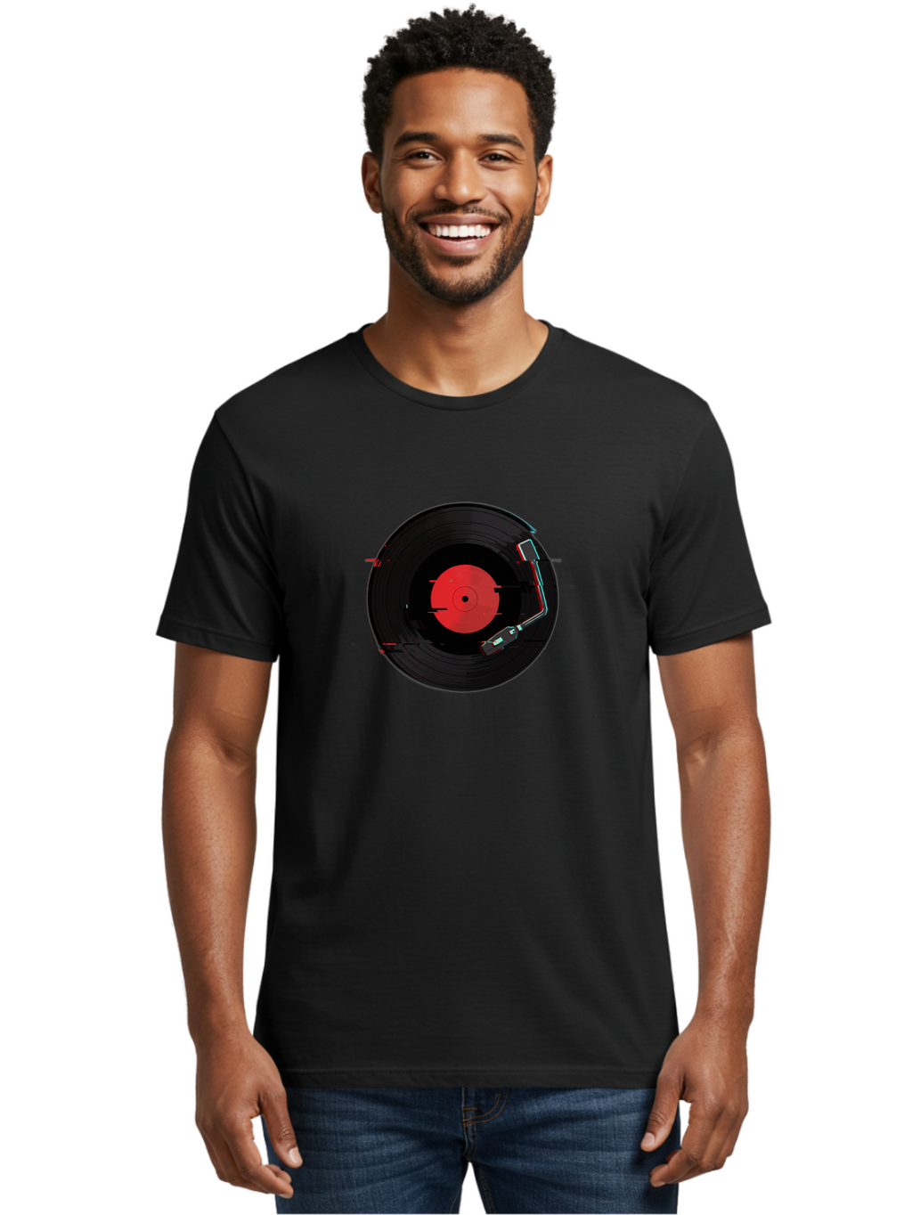 Vinyl-Record-Player-2 Men'S Graphic Tee, 100% Cotton, Comfortable Casual Summer Wear, Machine Washable, Vinyl Record, Record Player, Music, Black Vinyl, Red Label, Dj Equipment, Turntable, Music Player, Retro Audio Bad900