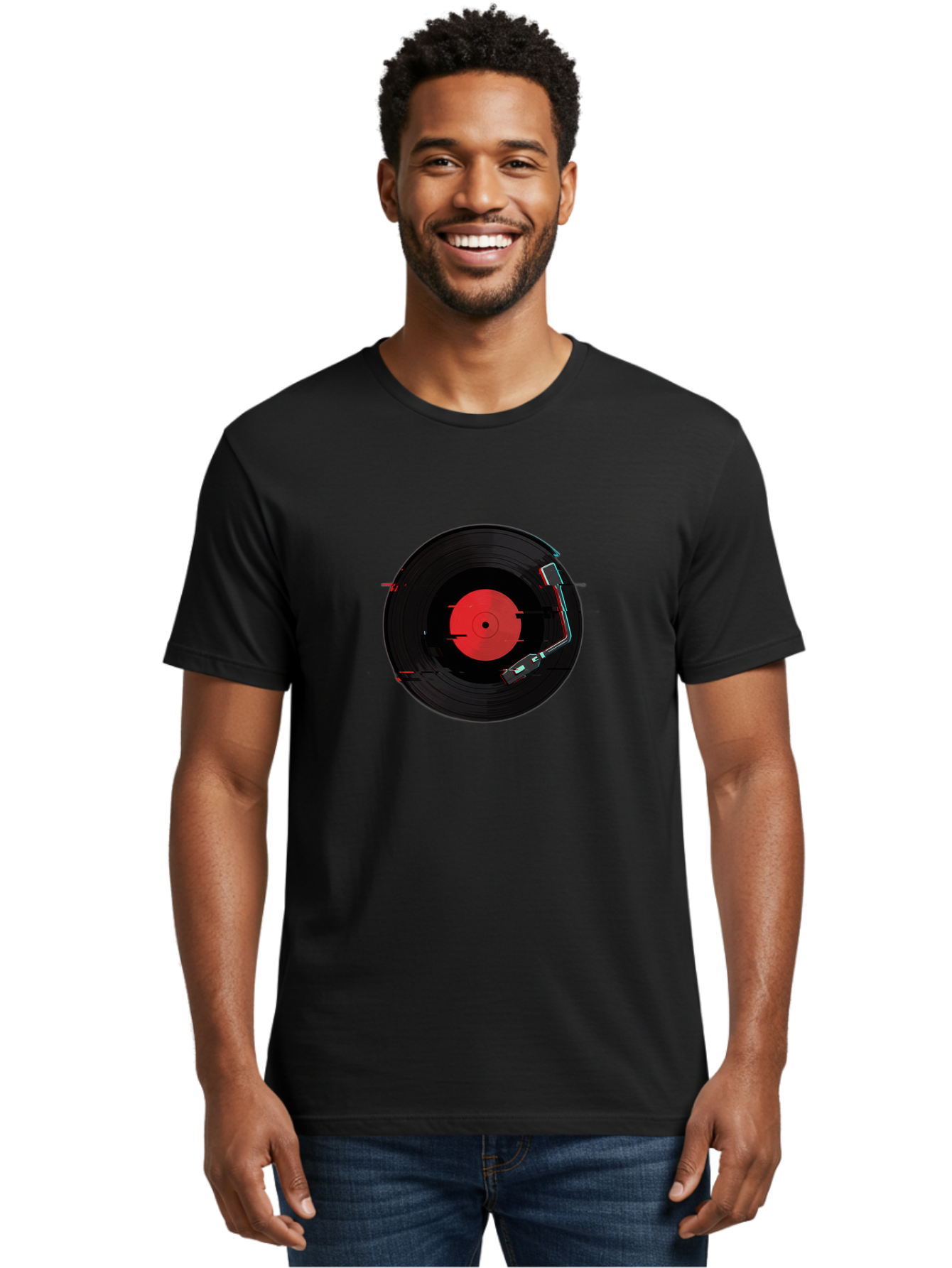 Vinyl-Record-Player-2 Men'S Graphic Tee, 100% Cotton, Comfortable Casual Summer Wear, Machine Washable, Vinyl Record, Record Player, Music, Black Vinyl, Red Label, Dj Equipment, Turntable, Music Player, Retro Audio Bad900