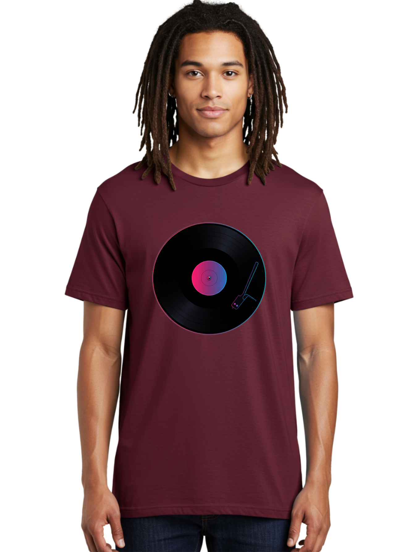 Vinyl-Record-Player Men'S Graphic Tee, 100% Cotton, Comfortable Casual Summer Wear, Machine Washable, Vinyl Record, Record Player, Music Lover, Dj Culture, Retro Vibe, Black Vinyl, Neon Glow, Music Nostalgia, Vinyl Collection, Turntable Art Bad903