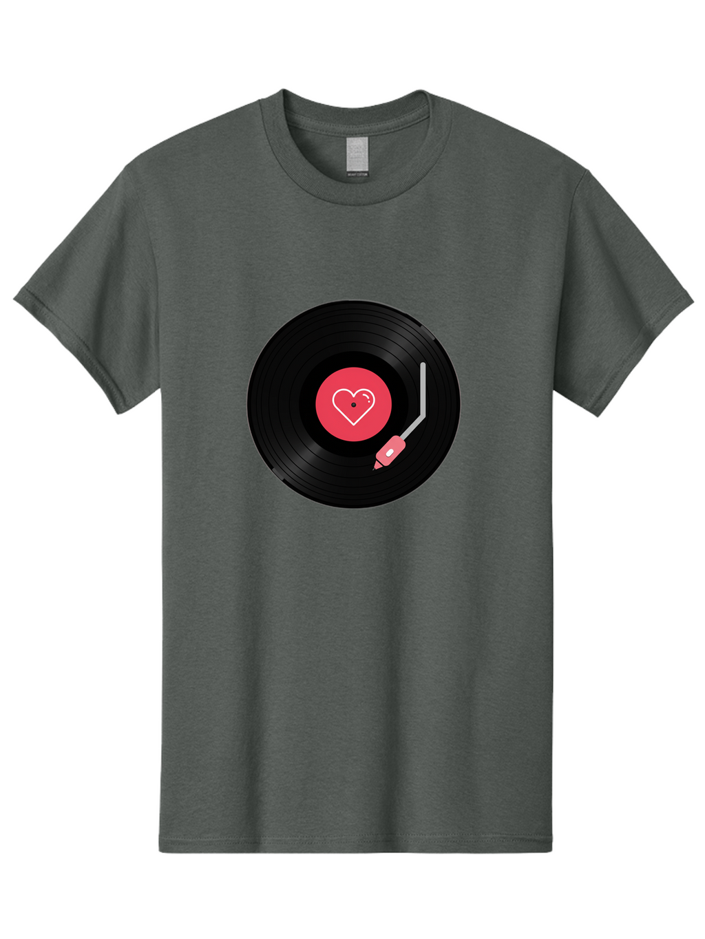 Vinyl-Record-With-Heart Men'S Graphic Tee, 100% Cotton, Comfortable Casual Summer Wear, Machine Washable, Vinyl Record, Heart Icon, Music Love, Record Player, Nostalgic Feel, Music Nostalgia, Retro Vibe, Heart Symbol, Love Music Bad904