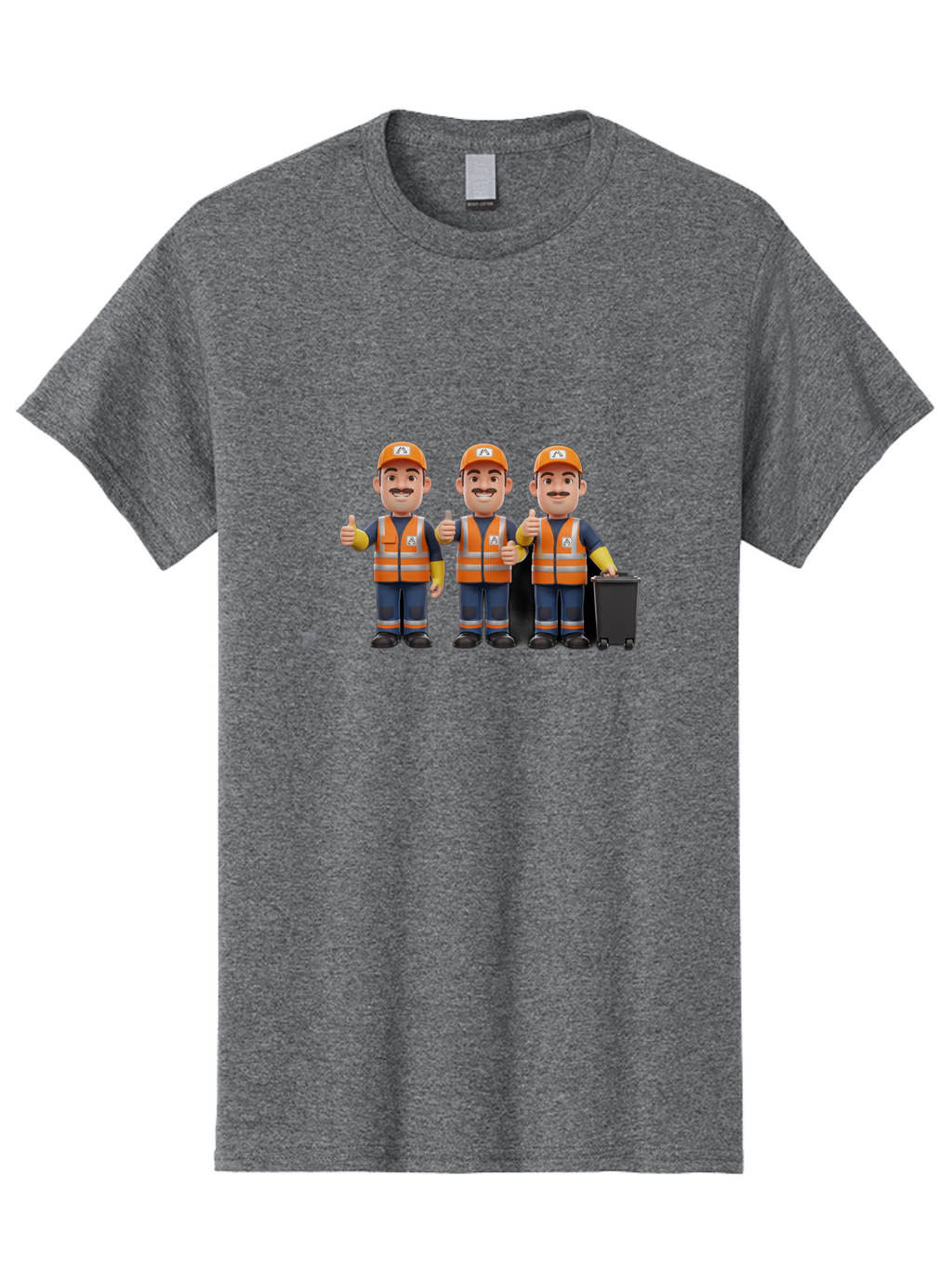 Waste-Management-Workers Men'S Graphic Tee, 100% Cotton, Comfortable Casual Summer Wear, Machine Washable, 3D Illustration, Waste Management Workers, Thumbs Up, Orange Safety Vests, Black Trash Bin, Customer Satisfaction, Bad908