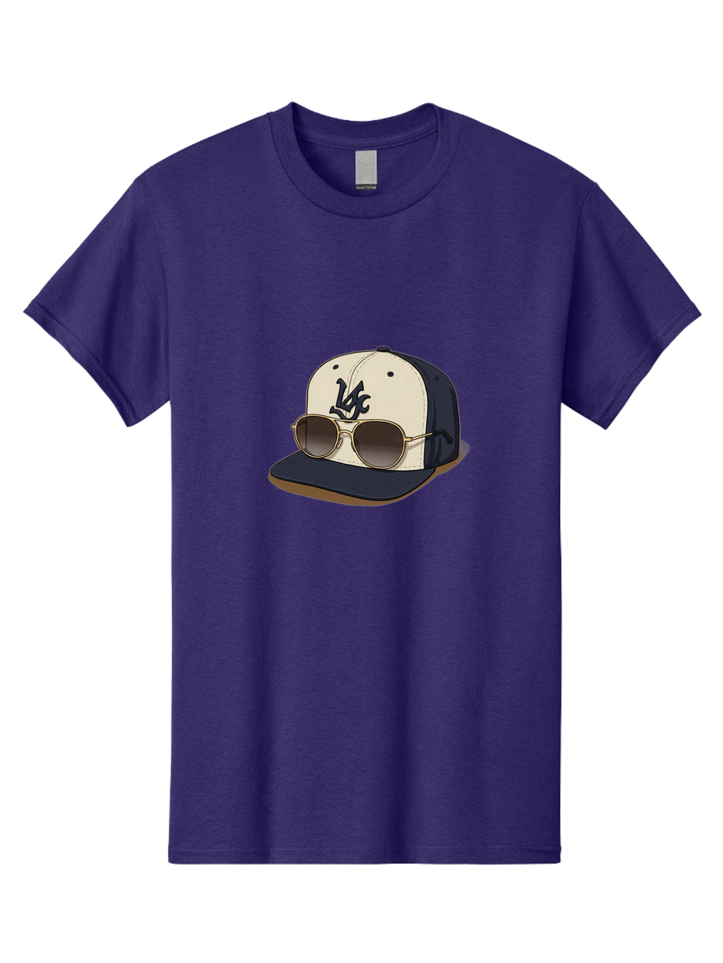 Wfc-Baseball-Cap Men'S Graphic Tee, 100% Cotton, Comfortable Casual Summer Wear, Machine Washable, Baseball Cap, Sunglasses, Gold Frames, Dark Lenses, Navy Blue, White Cap, Vc Logo, Stylish Accessories, Trendy Fashion, Casual Wear Bad911