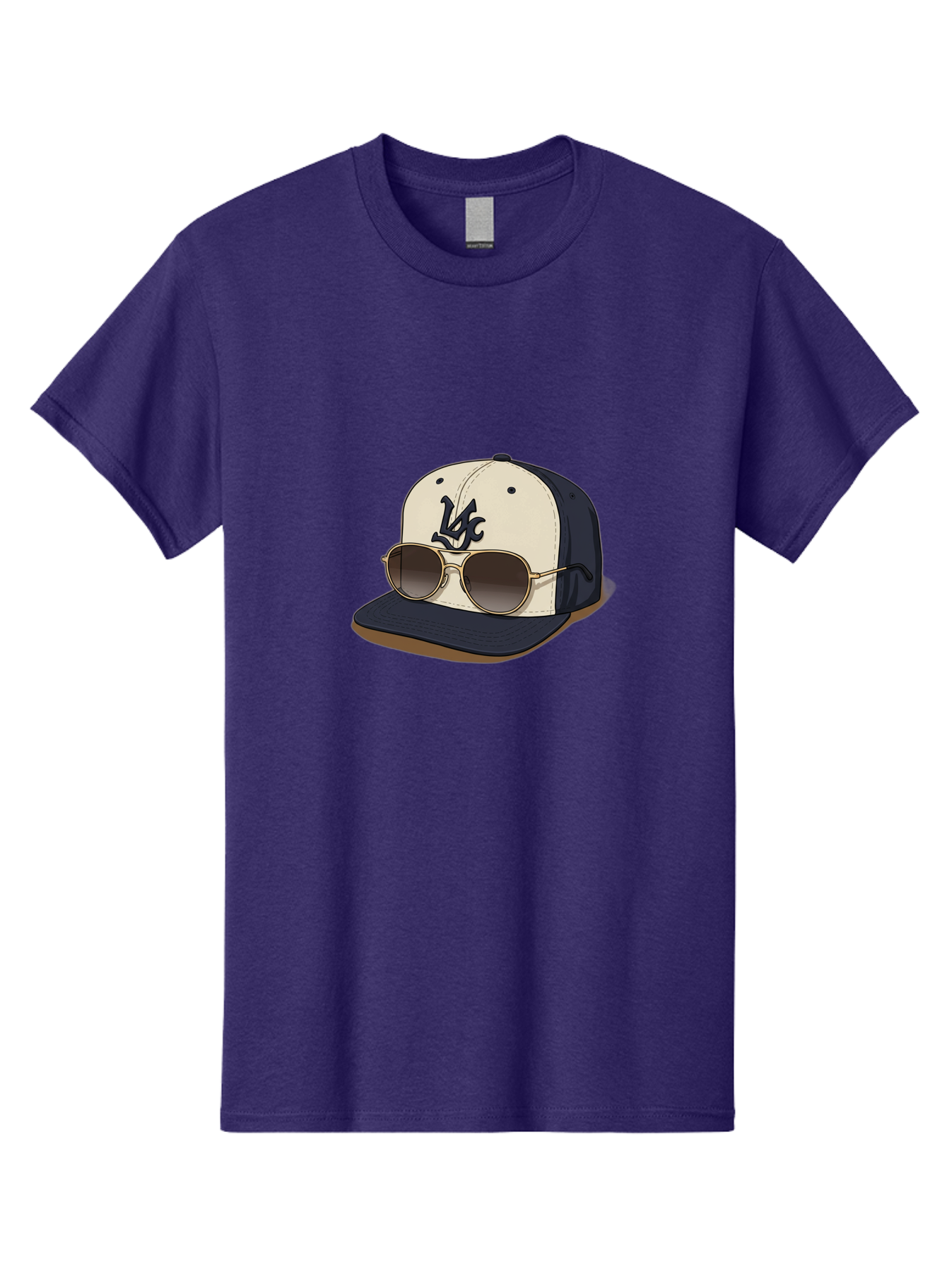 Wfc-Baseball-Cap Men'S Graphic Tee, 100% Cotton, Comfortable Casual Summer Wear, Machine Washable, Baseball Cap, Sunglasses, Gold Frames, Dark Lenses, Navy Blue, White Cap, Vc Logo, Stylish Accessories, Trendy Fashion, Casual Wear Bad911