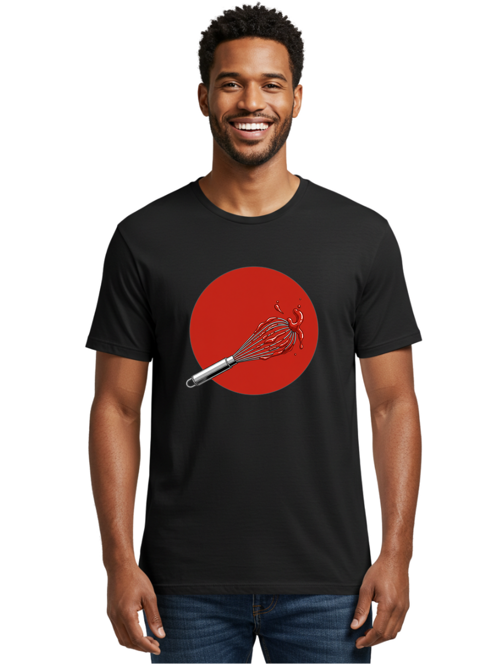 Whisk Men'S Graphic Tee, 100% Cotton, Comfortable Casual Summer Wear, Machine Washable, Kitchen Utensil, Silver Whisk, Cooking Tool, Red Sauce Splatter, Splattered Liquid, Messy Kitchen, Culinary Art Bad913