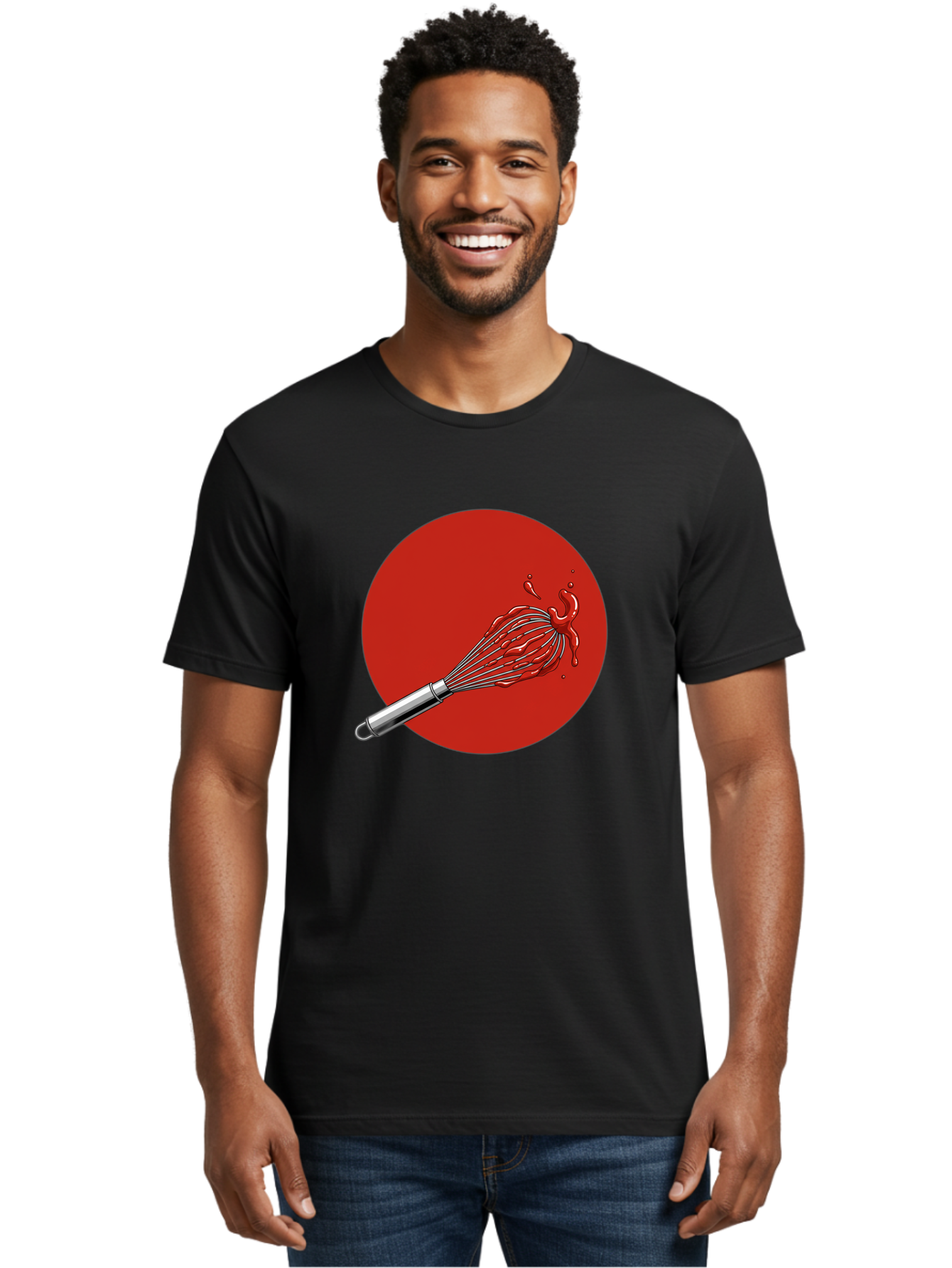 Whisk Men'S Graphic Tee, 100% Cotton, Comfortable Casual Summer Wear, Machine Washable, Kitchen Utensil, Silver Whisk, Cooking Tool, Red Sauce Splatter, Splattered Liquid, Messy Kitchen, Culinary Art Bad913